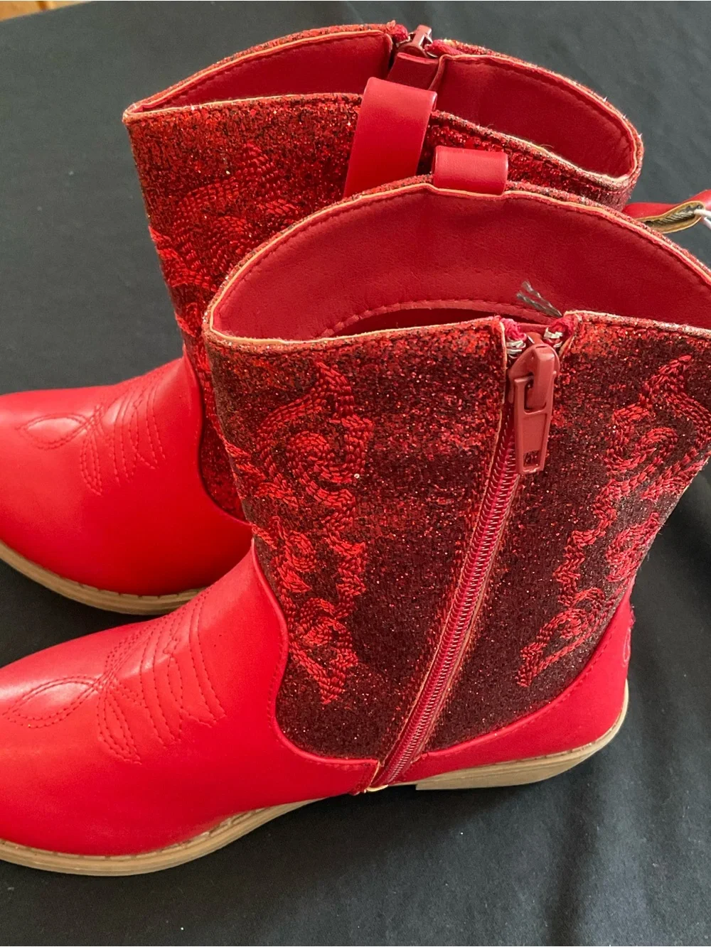 NWT PAWZ Girls Red Sparkle Glitter Western Cowboy Boots Side Zip Girls Sz 3